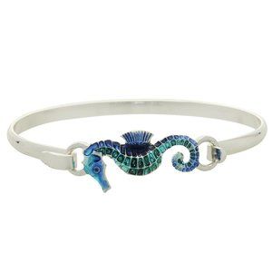 Seahorse Bracelet Sea Horse Charm Hook Bangle SILVER BLUE Enamel SeaLife Jewelry